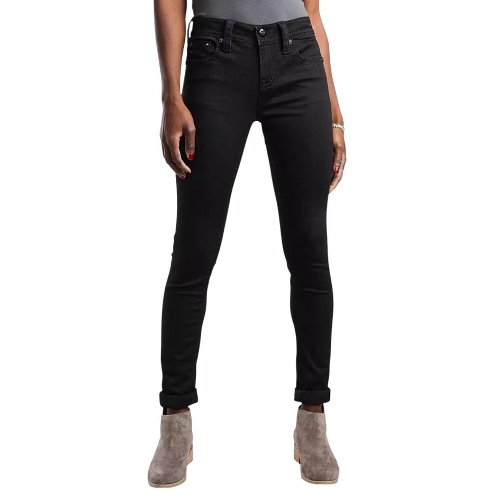 Miss Me‎ Mid-Rise Skinny Black Stretch Jeans bedazzled Size 27 Inseam 32